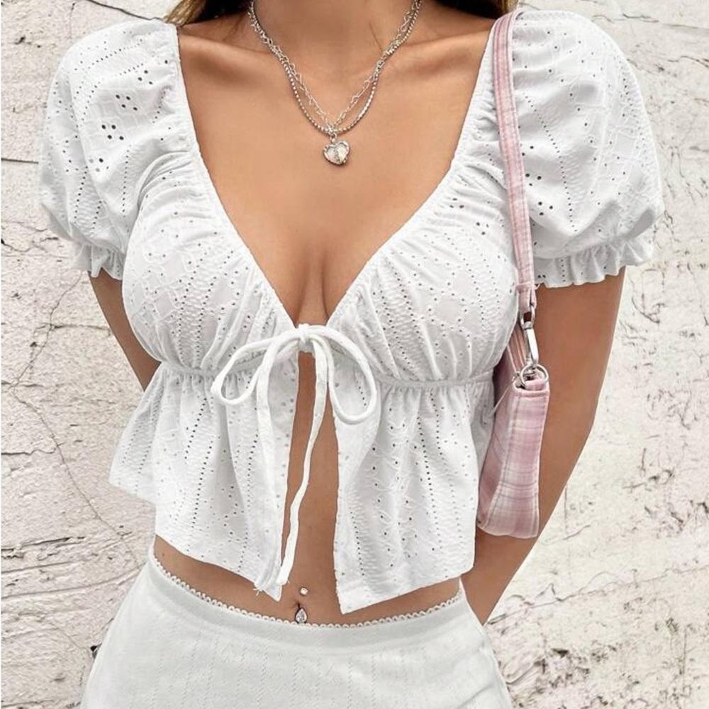 White Eyelet Puff Sleeve Top